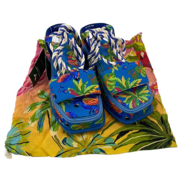FARM Rio Blue Macaw Ankle Tie Platform Sandals - Picture 2 of 12